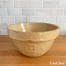 Load image into Gallery viewer, Vintage Girl Watering Can Yellow Ware Mixing Bowls, Robinson Ransbottom Pottery Co.
