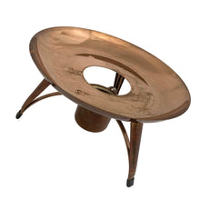 Load image into Gallery viewer, Vintage MCM glass coffee carafe features copper stripes, a black atomic-age bakelite handle, copper cork stopper and metal beauty bowl warmer stand. Crafted by Inland Glass, USA, 1950s. A fabulous mid-century serving piece for yourself or to give as a gift!

In excellent condition. New in box with tags, instructions and 2 candles.

Measures 6 x 9 1/2 inches, spout 2 1/8 inches
