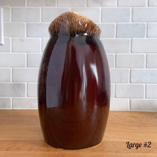 Load image into Gallery viewer, Vintage glossy brown drip glazed ceramic pitcher. Crafted by Hull Pottery, USA, 1960s. A beautiful piece to add to your home decor or art pottery collection!

In excellent condition, no chips/cracks/repairs. Maker&#39;s marks.

Measurements

Large: 5 x 9 inches, 72 ounces
