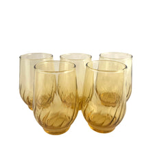 Load image into Gallery viewer, Vintage gold honey Regal 6oz flat glass tumbler featuring an swirl optic pattern. Crafted by Anchor Hocking, USA, 1970s. A lovely addition to your everyday drinkware or barware collection!

In excellent vintage condition, no chips.

Measures 2 1/2 x 3 5/8 inches

Capacity 6 ounces
