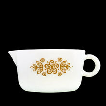 Load image into Gallery viewer, Vintage White Milk Glass "Golden Butterfly" Gravy Boat w/ Underplate, PYREX USA
