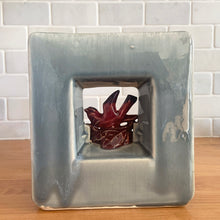 Load image into Gallery viewer, Vintage mid-century gray Arcature Line vase with central deep red bird. Crafted by McCoy Pottery, USA, early 1950s. This rare piece is must for any art pottery collector!

In excellent condition, no chips/cracks/repairs. Maker&#39;s mark.

Measures 6 1/4 x 2 7/8 x 6 1/2 inches
