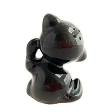 Load image into Gallery viewer, This hand painted ceramic gray and pink kitty cat salt shaker is single and ready to mingle! She is a little salty and is looking for a peppery mate. Available for all meals. No cork. Made in Japan.

In excellent condition, no chips or cracks.

Measures 2 1/8 x 2 x 2 3/4 inches
