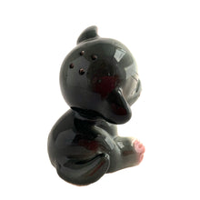 Load image into Gallery viewer, This hand painted ceramic gray and pink kitty cat salt shaker is single and ready to mingle! She is a little salty and is looking for a peppery mate. Available for all meals. No cork. Made in Japan.

In excellent condition, no chips or cracks.

Measures 2 1/8 x 2 x 2 3/4 inches
