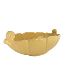 Load image into Gallery viewer, Vintage Art Deco era Grecian style ceramic pottery condole bowl in glossy butter yellow glaze. Crafted by Abingdon, USA, circa 1940s. A lovely piece to use as a centrepiece, catchall or planter.  In excellent condition, free form chips/cracks/repairs.  Measures 14 1/4 x 6 x 4 5/8 inches
