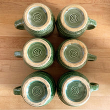 Load image into Gallery viewer, Jacks Daughter of All Trades Vintage Antique Mid-Century Kitsch Store Shop Reseller Etsy Shopify Toronto Canada Free Porch Pick Up Local Delivery Worldwide Shipping Judy Weinberg Unique Housewarming Gift Sustainable Gift Wedding Gift Home Decor Collectible Collector Gift Farmhouse Cottagecore Cottage Lodge Shabby Chic Industrial green barrel ceramic mugs and tankard pitcher set McCoy Pottery 1920s beer hot chocolate cider

