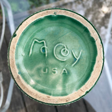 Load image into Gallery viewer, Jacks Daughter of All Trades Vintage Antique Mid-Century Store Shop Reseller Etsy Shopify Toronto Canada Free Porch Pick Up Local Delivery Worldwide Shipping Judy Weinberg Unique Housewarming Gift Sustainable Gift Wedding Gift Home Decor Collectible Collector Gift Farmhouse Cottagecore Cottage Lodge Shabby Chic Industrial Hollywood Regency Art Deco green basketweave ceramic art pottery planter attached underplate McCoy Pottery 1950s houseplant succulent gardening lover
