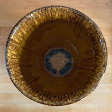 Load image into Gallery viewer, Large antique Majolica jardiniere planter featuring a vibrant drip glaze in green and ochre, vertically ribbed body with embossed details at the base and rim. Crafted by Roseville Pottery, 1920s. A stunning piece of art pottery to add sophisticated charm to your home decor!

In excellent vintage condition, no chips/cracks/repairs. Minor hard water residue. Typical manufacturer&#39;s glaze pops and age-related crazing. Unmarked.

Measures 11 7/8 x 9 3/4 inches
