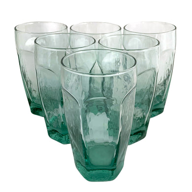 Stunning green Chivalry cooler glass tumblers, feature a textured surface with a six panel shape. Crafted by Libbey Glass, USA, 1985–2020. A great addition to your glassware collection!

In excellent condition, no chips.

Measures 3 3/8 x 6 1/8 inches

Capacity 16 ounces