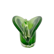 Load image into Gallery viewer, Opposite side view of vintage Murano sommerso leaf bowl showing green and clear glass layers and elegant curved form
