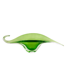 Load image into Gallery viewer, Angled view of 1950s-70s Murano sommerso console bowl showing interior depth and green glass layering technique, Flavio Poli aesthetic
