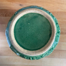 Load image into Gallery viewer, Jacks Daughter of All Trades Vintage Antique Mid-Century Modern Store Shop Reseller Etsy Shopify Toronto Canada Free Porch Pick Up Local Delivery Worldwide Shipping Judy Weinberg Unique Housewarming Sustainable Home Decor Collectible Collector Gift Farmhouse Cottagecore Cottage Grannycore Shabby Chic Wedding Gift art deco gloss green ceramic yellow ware pitcher climbing roses trellis McCoy Pottery 1920s art pottery tableware vase
