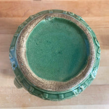 Load image into Gallery viewer, Jacks Daughter of All Trades Vintage Antique Mid-Century Modern Store Shop Reseller Etsy Shopify Toronto Canada Free Porch Pick Up Local Delivery Worldwide Shipping Judy Weinberg Unique Housewarming Wedding Sustainable Home Decor Collectible Collector Gift Farmhouse Cottagecore Cottage Grannycore Shabby Chic art deco gloss green ceramic pitcher climbing roses trellis pattern McCoy Pottery 1930s art pottery
