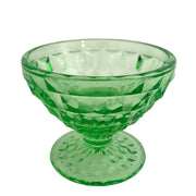 Vintage "Cube" Green Uranium Glass Sherbet Dish, Jeannette Glass, USA
