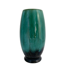 Load image into Gallery viewer, Vintage green drip glazed large ovoid shaped redware vase. Crafted by Blue Mountain Pottery, Canada, circa 1970s. This stunning retro art pottery flower vase will complement any fresh or dried floral bouquet. Also makes it a great standalone decor piece.  In excellent vintage condition, free from chips/cracks/repairs. Measures 5 x 10 1/4 inches
