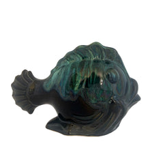 Load image into Gallery viewer, A delightful 1970s vintage figural fish planter from Wyatt Art Pottery, Canada that&#39;ll bring a splash of whimsical fun to your home. This delightful green drip glazed cutie is perfect for filling with your favorite houseplant, or repurposing to hold pens, makeup brushes, and more. This &#39;catch&#39; is sure to bring a smile to any room!

In excellent condition, no chips/cracks.

Measures 9 1/2 x 4 x 6 1/8 inches
