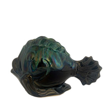 Load image into Gallery viewer, A delightful 1970s vintage figural fish planter from Wyatt Art Pottery, Canada that&#39;ll bring a splash of whimsical fun to your home. This delightful green drip glazed cutie is perfect for filling with your favorite houseplant, or repurposing to hold pens, makeup brushes, and more. This &#39;catch&#39; is sure to bring a smile to any room!

In excellent condition, no chips/cracks.

Measures 9 1/2 x 4 x 6 1/8 inches
