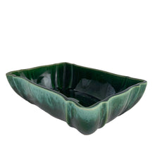 Load image into Gallery viewer, Vintage green drip glazed ceramic planter featuring a scalloped design and edge. Shape 304. Crafted by Beauceware, Canada, circa 1960s. Fill with your favourite houseplant, succulents or a bonsai tree. Also makes a great console bowl or catchall. In excellent condition, free from chips or cracks. Measures 9 3/4 x 6 3/4 x 2 3/4 inches
