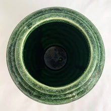 Load image into Gallery viewer, Gorgeous green glazed ribbed beehive urn-shaped ceramic vase or planter #418. Crafted by Hull Pottery in the USA, circa 1950s. The subtle drip glaze and the rib design gives this planter great dimension. Any plant would be happy to call it home!  In excellent condition, free from chips/cracks/repairs. Marked on the bottom &quot;URN-VASE, 418, HULL-USA&quot;.  Measures 5 1/2 x 5 inches  We have two of these beauties in stock! Price individually.
