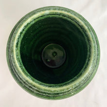 Load image into Gallery viewer, Gorgeous green glazed ribbed beehive urn-shaped ceramic vase or planter #419. Crafted by Hull Pottery in the USA, circa 1950s. The subtle drip glaze and the rib design gives this planter great dimension. Any plant would be happy to call it home!  In excellent condition, free from chips/cracks/repairs. Marked on the bottom &quot;URN-VASE, 419, HULL-USA&quot;.  Measures 6 x 6 1/8 inches
