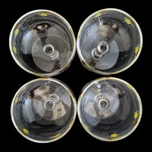Load image into Gallery viewer, Set of four vintage mid-century era avocado green and gold Atomic Dots champagne coupe cocktail glasses! Crafted by Federal Glass, USA, 1950s. Use these effervescent beauties to serve your favourite champers, martinis or use them as sherbets. Your bar cart will be the star of the show with their effervescent rising bubbles.....cheers!

In excellent condition, no chips.

Measures 3 1/2 x 4 1/4 inches

Capacity 6 ounces
