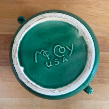 Load image into Gallery viewer, Jacks Daughter of All Trades Vintage Antique Mid-Century Kitsch Store Shop Reseller Etsy Shopify Toronto Canada Free Porch Pick Up Local Delivery Worldwide Shipping Judy Weinberg Unique Housewarming Gift Sustainable Gift Art Deco green round ceramic art pottery jardiniere planter curled handles  McCoy Pottery 1950s houseplant succulent container garden
