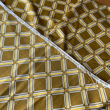 Load image into Gallery viewer, Jacks Daughter of All Trades Vintage Retro Store Shop Reseller Etsy Shopify Toronto Canada Free Porch Pick Up Local Delivery Worldwide Shipping Judy Weinberg Farmhouse Modern Cottagecore Cottage geometric tartan fabric remnant flower detail olive green yellow white 5th Avenue Design, USA Label states Copyright - USA 5th Avenue Design Inc. Vat Dyes - preshrunk Permanent Schreinered Protected With COVGARD - Screen Printed upholstery pillows home decor crafting
