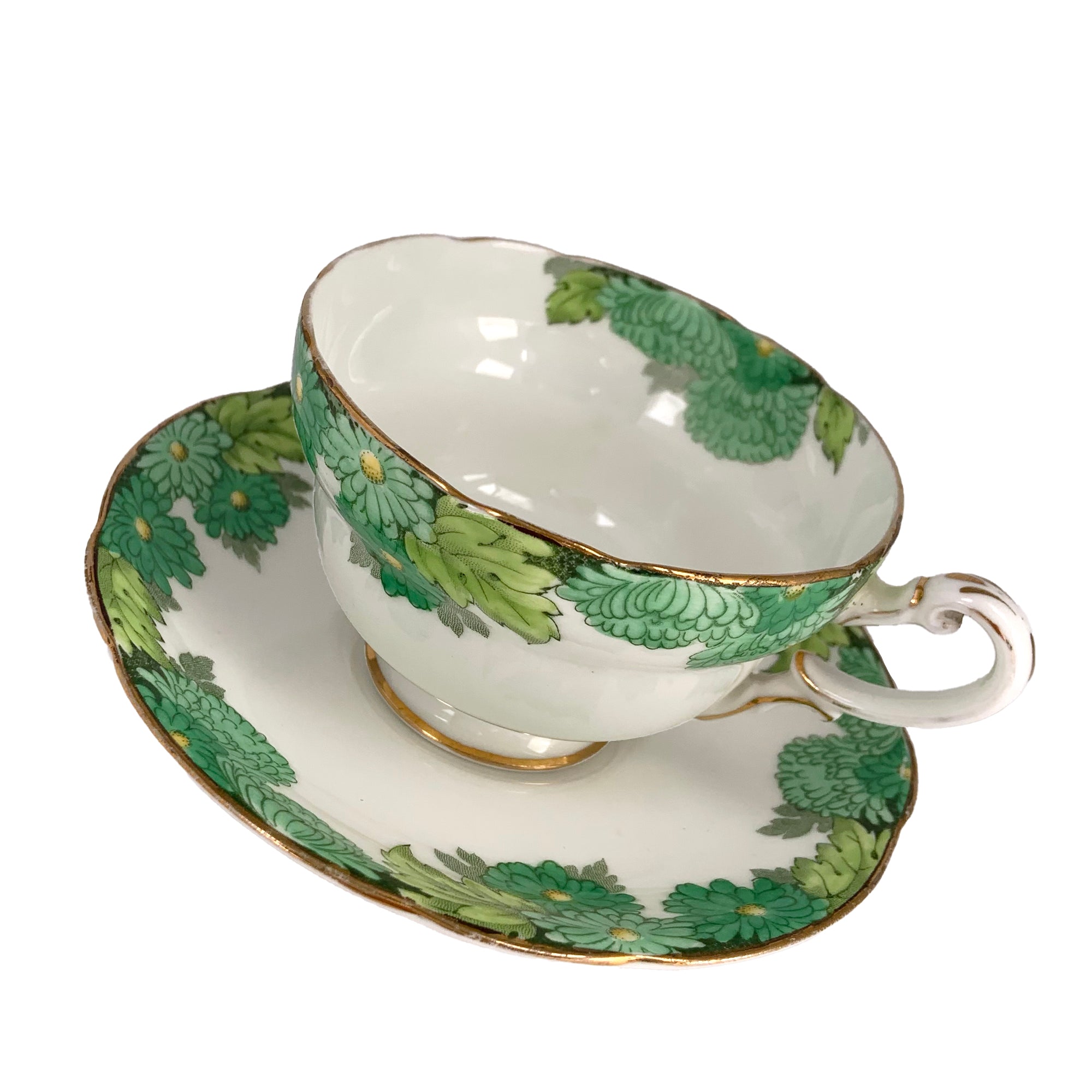 Vintage Chrysanthemum Gold Gilt China Teacup Saucer, Paragon