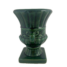 Load image into Gallery viewer, Vintage mid-century green pedestal urn shaped vase with handles and ribbed pattern. Crafted by Beauce, Canada, 1960s. This lovely vase is must for any art pottery collector!

In excellent condition, no chips/cracks/repairs, crazing commensurate with age, typical manufacturing glaze pops. Maker&#39;s mark on the bottom.

Measures 4 x 5 1/2 inches

