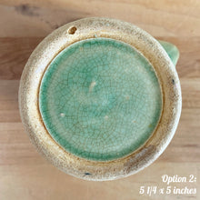Load image into Gallery viewer, Jacks Daughter of All Trades Vintage Antique Mid-Century Rustic Depression Era Store Shop Reseller Etsy Shopify Toronto Canada Free Porch Pick Up Local Delivery Worldwide Shipping Judy Weinberg Unique Housewarming Sustainable Home Decor Collectible Collector Gift Farmhouse Cottagecore Cottage Grannycore Shabby Chic art deco gloss green Rosella 320 ceramic stoneware yellow ware pitcher climbing roses  basketweave Robinson Clay Product Company Robinson Ransbottom Pottery Co 1900s art pottery
