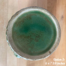 Load image into Gallery viewer, Jacks Daughter of All Trades Vintage Antique Mid-Century Rustic Depression Era Store Shop Reseller Etsy Shopify Toronto Canada Free Porch Pick Up Local Delivery Worldwide Shipping Judy Weinberg Unique Housewarming Sustainable Home Decor Collectible Collector Gift Farmhouse Cottagecore Cottage Grannycore Shabby Chic art deco gloss green Rosella 320 ceramic stoneware yellow ware pitcher climbing roses  basketweave Robinson Clay Product Company Robinson Ransbottom Pottery Co 1900s art pottery
