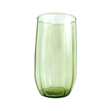 Load image into Gallery viewer, Set of six vintage green optic glass tumblers featuring vertical panels. Maker unknown. A beautiful set of drinkware to adorn your table!

In excellent condition, free from chips/cracks.

Measures 2 1/2 x 4 3/4 inches

Capacity 12 ounces
