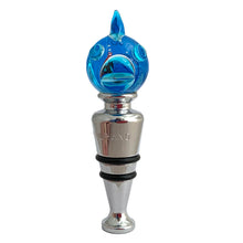 Load image into Gallery viewer, Hand-blown Murano glass fish wine stopper with orange fish inside blue and clear glass, front view
