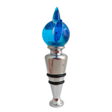 Load image into Gallery viewer, Hand-blown Murano glass fish wine stopper with orange fish inside blue and clear glass, rear view
