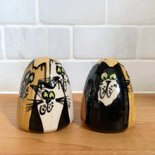 Load image into Gallery viewer, Hand Painted Multicoloured Smiling Cats Salt and Pepper Shakers
