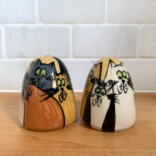 Load image into Gallery viewer, Hand Painted Multicoloured Smiling Cats Salt and Pepper Shakers

