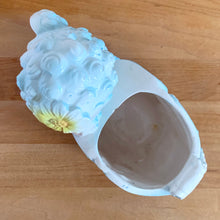 Load image into Gallery viewer, Bring a touch of vintage charm to your space with this anthropomorphic happy lamb planter, featuring soft pastel details, sculpted curls, and delicate floral accents.&nbsp; Crafted by Rubens Originals, Japan, 1950s. This whimsical planter is perfect for adding personality to shelves, windowsills, nurseries or as a baby shower gift.
