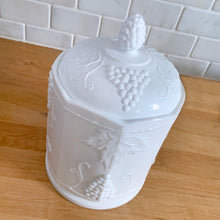 Load image into Gallery viewer, Vintage &quot;Harvest&quot; Milk Glass Medium Canister and Lid , Colony Glass, USA
