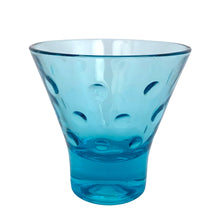 Load image into Gallery viewer, Single Hazel-Atlas Capri Dots turquoise whisky glass, front view showing the full funnel silhouette, embossed dot pattern across the body, and thick turquoise base
