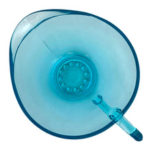 Load image into Gallery viewer, Overhead view of Hazel-Atlas Capri Hobnail creamer showing circular hobnail pattern on base in electric turquoise pressed glass, with loop handle, USA 1950s
