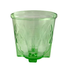 Load image into Gallery viewer, Close-up of quarter-cup measuring increments on vintage Hazel-Atlas uranium glass beater cup
