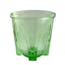 Load image into Gallery viewer, Side view of green uranium glass hand beater mixer displaying four square feet
