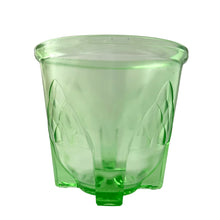 Load image into Gallery viewer, Back view of green uranium glass hand beater mixer displaying gothic pattern
