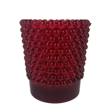 Adorable vintage hobnail bubble patterned red glass votive candle or toothpick holder. A sweet piece of boho style to add to your home's decor!  In excellent condition, free from chips. Unmarked. Original Eaton's Department Store price sticker. Circa 1970s.  Measures 2 1/4 x 2 1/2 inches