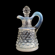 Load image into Gallery viewer, Vintage Hobnail French opalescent glass oil cruet with stopper. Crafted by Fenton Art Glass, USA, 1939 - 1964. A lovely way to serve oil, vinegar or your favourite salad dressing.

In excellent used vintage condition, no chips.

Measures 1 1/2 x 4 1/2 inches
