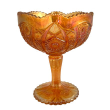 Load image into Gallery viewer, Imperial Glass marigold carnival compote side profile showing pedestal base and bowl depth, excellent condition
