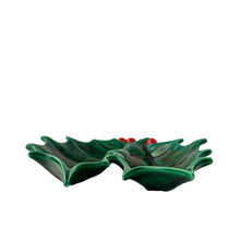 Load image into Gallery viewer, Profile view of Atlantic Mold Christmas serving dish showing two-part holly leaf design and 1¾ inch height
