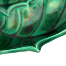 Load image into Gallery viewer, Detail of Atlantic Mold holly leaf dish showing excellent vintage condition with minor glaze loss on leaf tips
