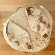 Load image into Gallery viewer, In as found vintage condition, no chips, no cracks, significant crazing and staining to the lower portion of the canister, see photos.

Measures 8 x 6 1/2 x 11 1/4 inches
