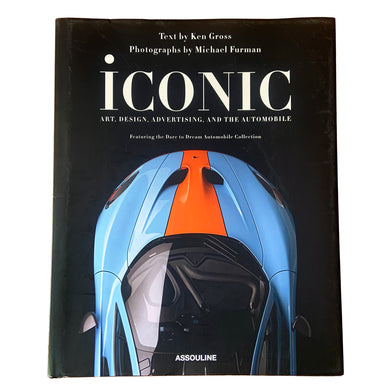 Gorgeous Iconic: Art, Design, Advertising, and the Automobile, Featuring the Dare to Dream Automobile Collection hardcover coffee table book has 341 pages jam-packed with artwork, illustrations and advertisements of iconic automobiles. Written by MIles S. Nadal and Ken Gross. Published by Assouline.
